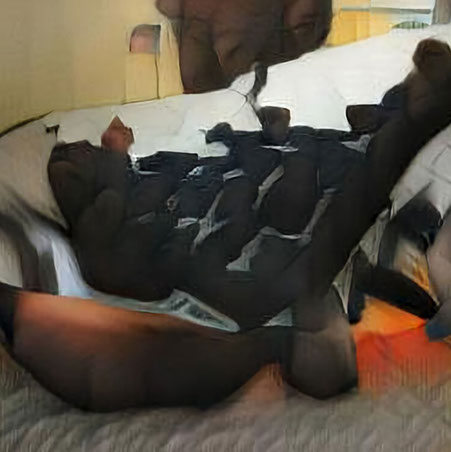 An AI Generated Artwork: A trans masculine gender-nonconforming person and a transfeminine non-binary person sleeping together in bed