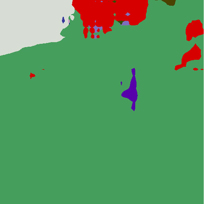 An AI segmented Artwork: A trans masculine gender-nonconforming person and a transfeminine non-binary person sleeping together in bed