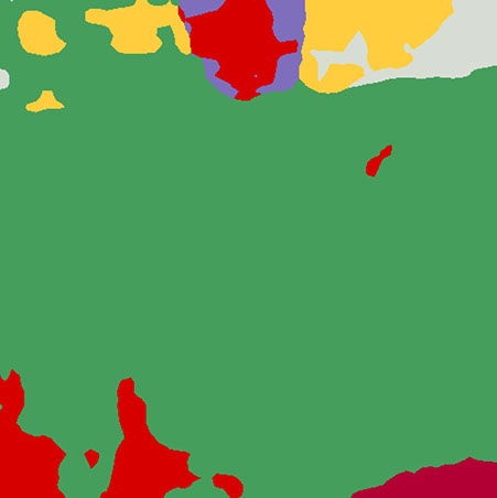 An AI segmented artwork: A person laying in bed with a laptop.