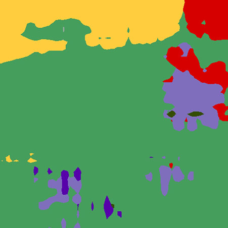 An AI segmented Artwork: A man laying on top of a bed under a blanket.