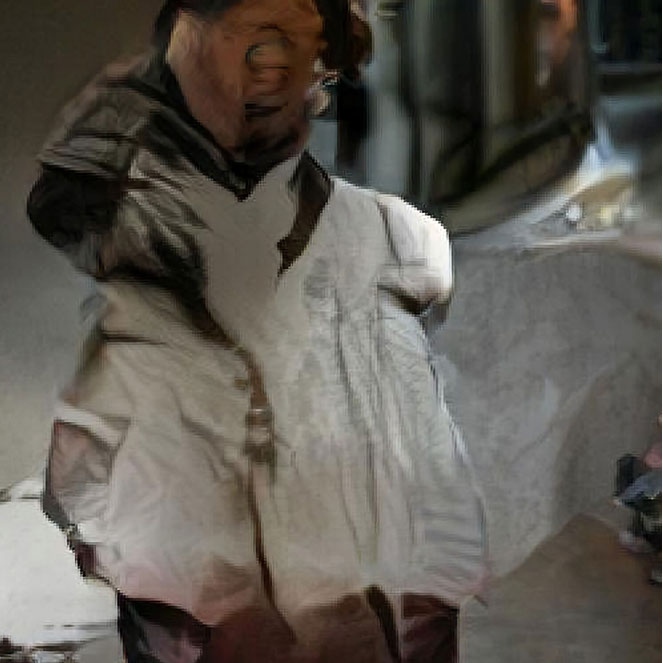 An AI generated Artwork: A masculine looking person looking out into the sunset.