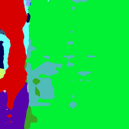 An AI segmented artwork: A man is taking a picture of himself in the water.