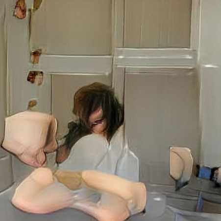 An AI generated Artwork using a caption from Broadly's gender spectrum collection: A young transgender woman is looking in the mirror.