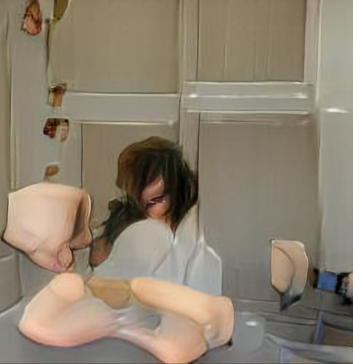 An AI generated Artwork using a caption from Broadly's gender spectrum collection: A young transgender woman is looking in the mirror.