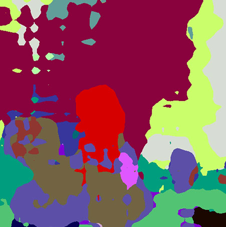 An AI segmented image: A young transgender woman is looking in the mirror.