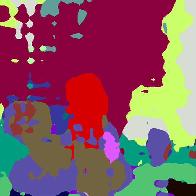 An AI segmented image: A young transgender woman is looking in the mirror.