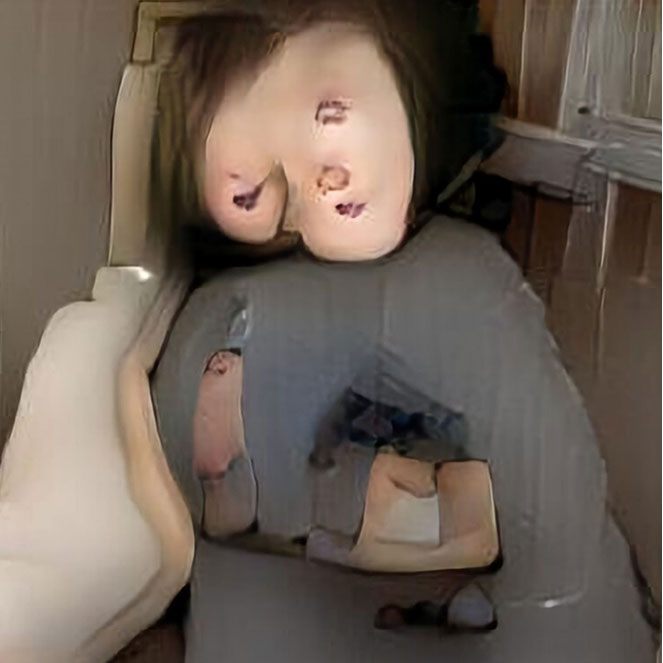 An AI Generated image: A little girl sitting on a toilet in a bathroom. 