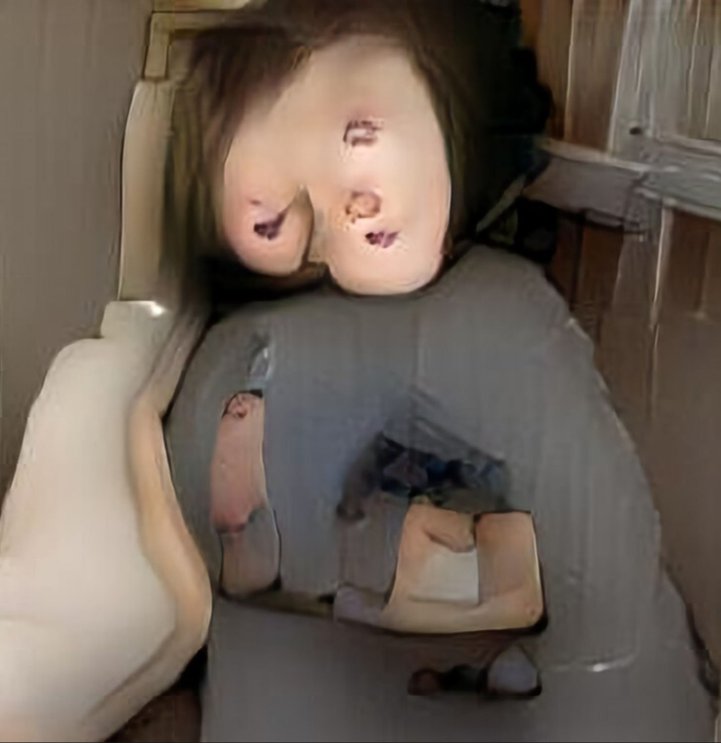 An AI Generated image: A little girl sitting on a toilet in a bathroom. 