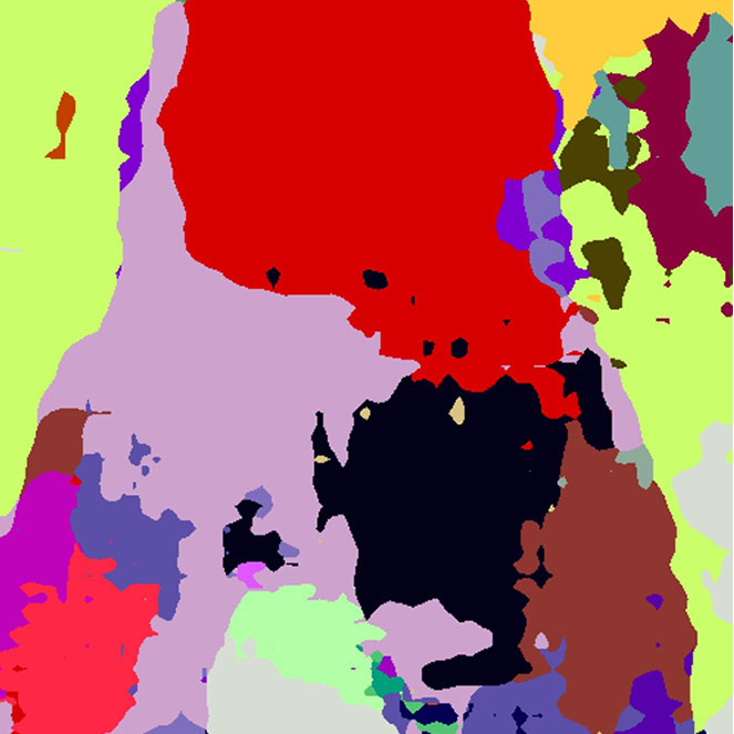 An AI segmented image: A little girl sitting on a toilet in a bathroom. 