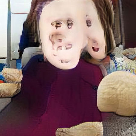 an AI generated image: A young girl is holding a teddy bear.