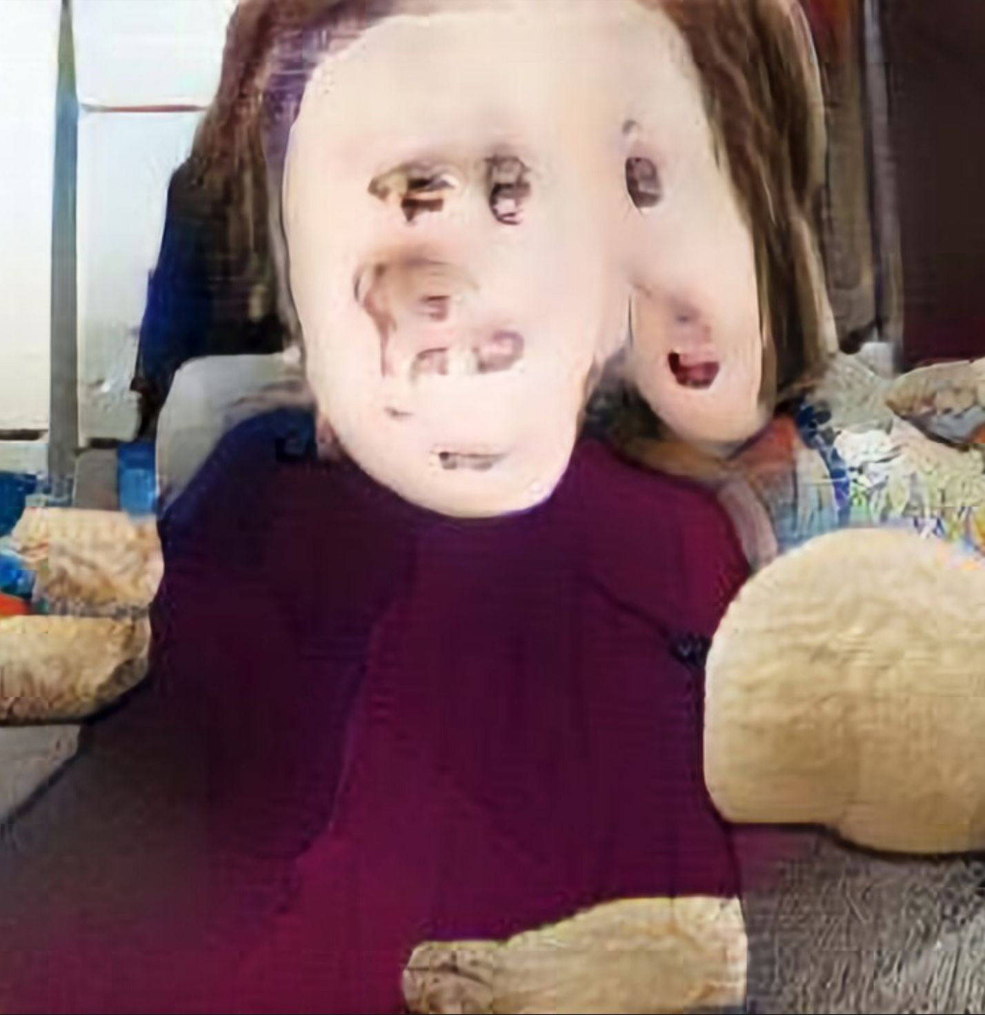 an AI generated image: A young girl is holding a teddy bear.