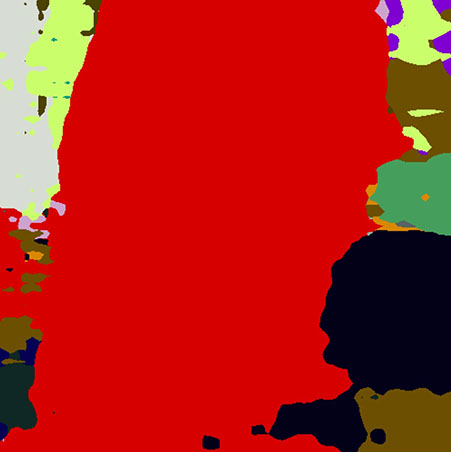 an AI segmented image: A young girl is holding a teddy bear.