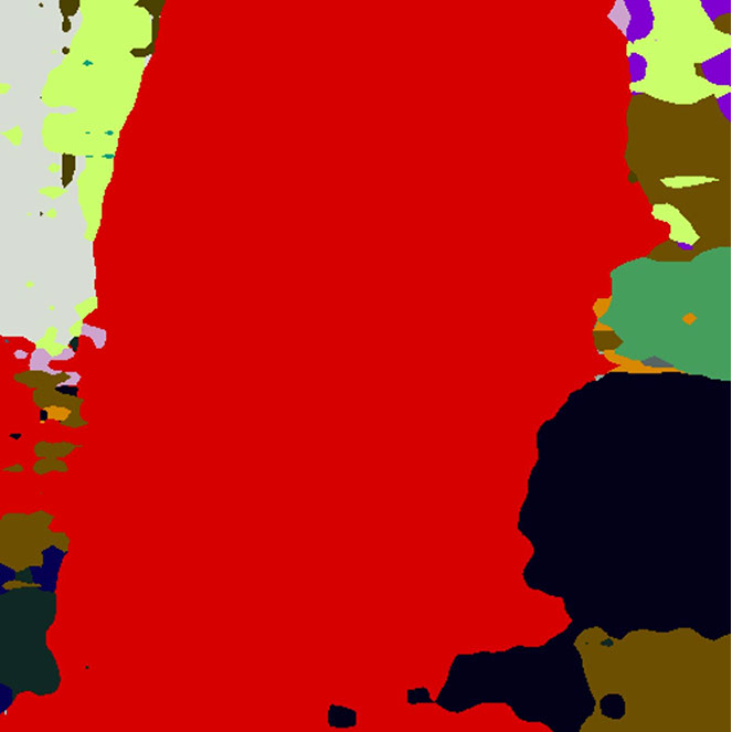 an AI segmented image: A young girl is holding a teddy bear.