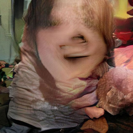 an AI generated image: A young girl is holding a teddy bear.